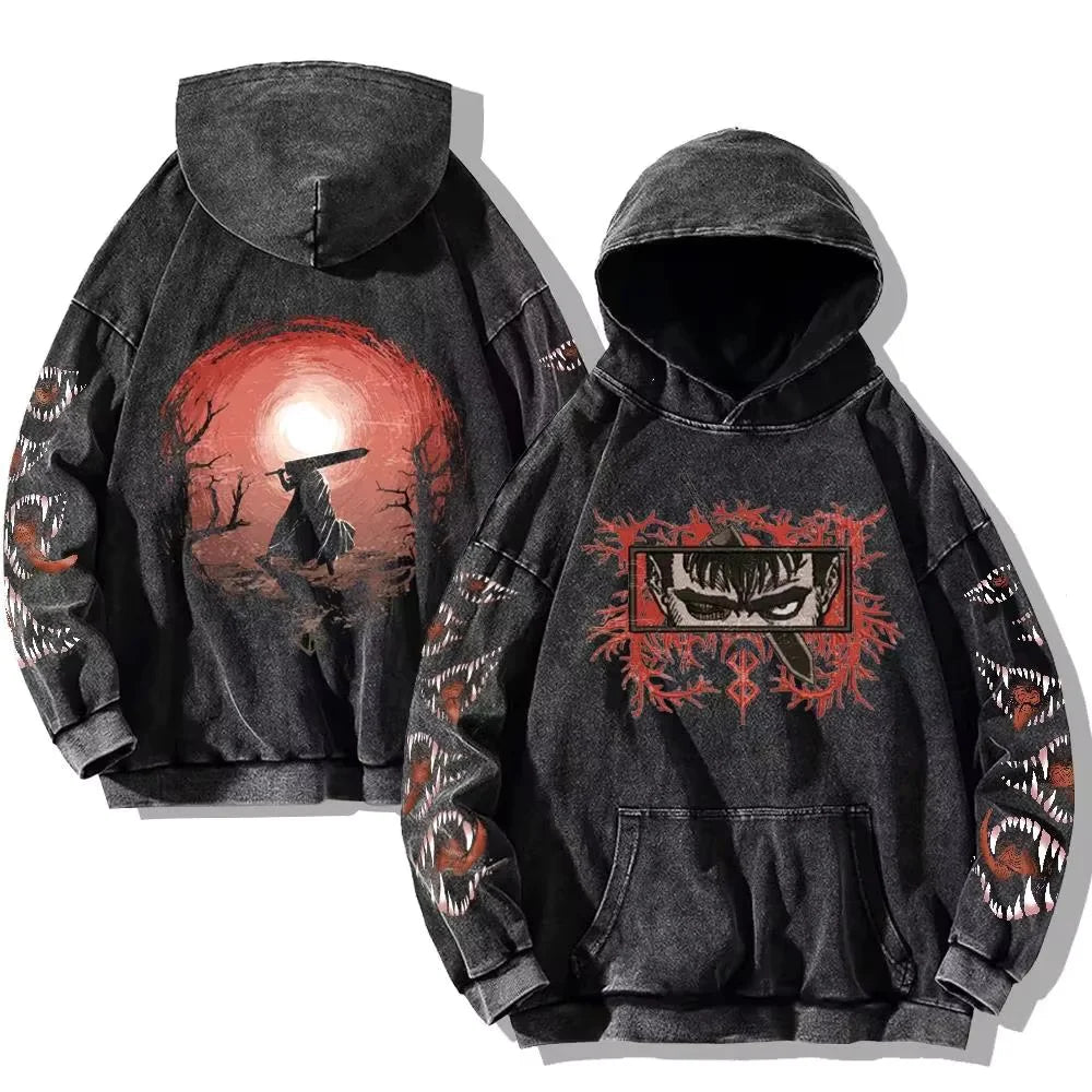 Anime Graphic Hoodie for Men Women Vintage Acid Wash Pullover Hooded Sweatshirt Harajuku Streetwear Casual Long Sleeve Tops by Reinvent Yourself