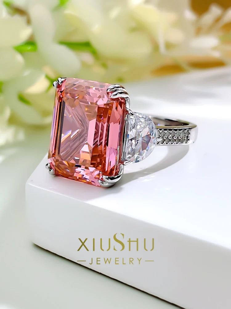 Fashionable Luxury Papalachaasche Pagoda 925 Silver Ring Set with High Carbon Diamonds, Luxury and Versatile by Reinvent Yourself