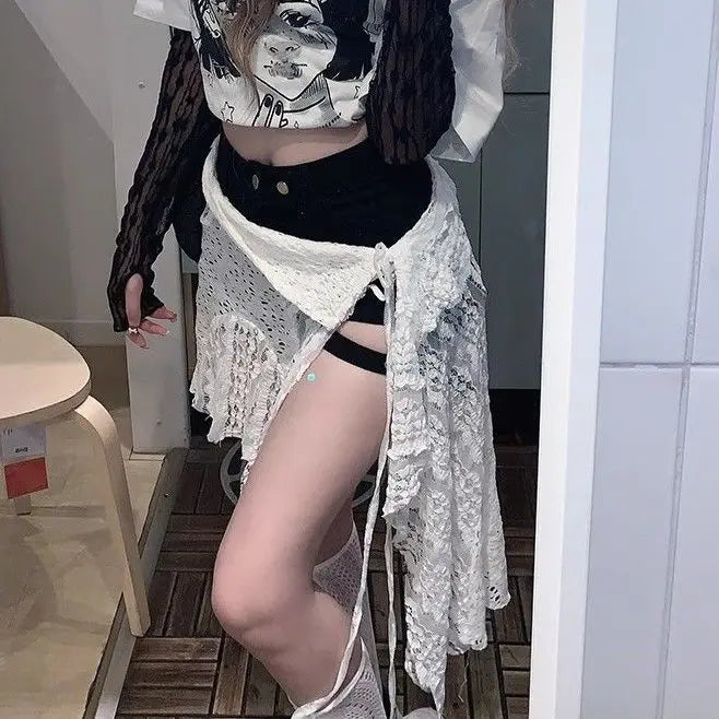 Skirts Women Solid Hollow Out Chic Lace-up Design Streetwear Daily Sweet Spicy Girls Layering Trendy Harajuku Popular Summer by Reinvent Yourself