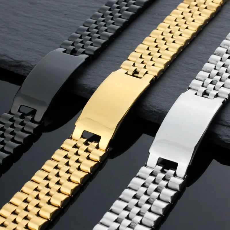 Personalize Custom Name Men Stainless Steel Bracelet watch band Black Smooth Engrave Logo Id Bracelets Gift Jewelry by Reinvent Yourself