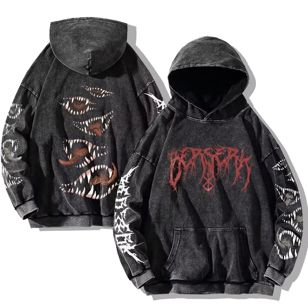 Anime Graphic Hoodie for Men Women Vintage Acid Wash Pullover Hooded Sweatshirt Harajuku Streetwear Casual Long Sleeve Tops by Reinvent Yourself