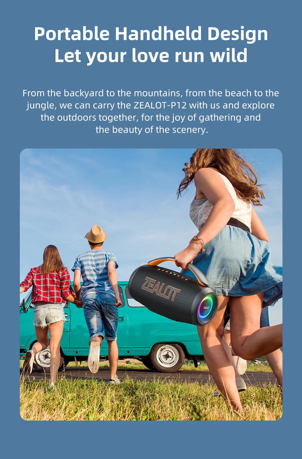 Zealot-P12 Speaker 60W Portable Bluetooth Speaker with IPX6 Waterproof, Comfortable handle,Controllable lighting,TF,USB by Reinvent Yourself