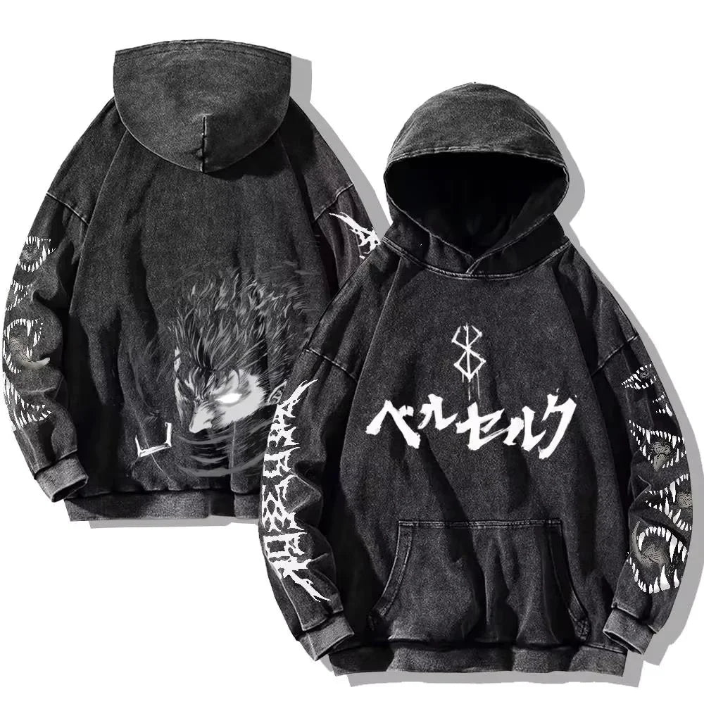 Anime Graphic Hoodie for Men Women Vintage Acid Wash Pullover Hooded Sweatshirt Harajuku Streetwear Casual Long Sleeve Tops by Reinvent Yourself
