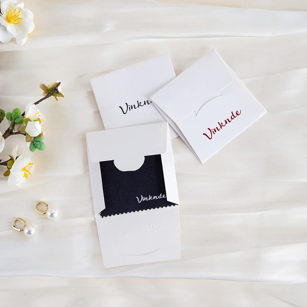 DIY Personalized Polishing Cloths Custom Jewelry Earrings Cleaning Cloth With Logo 8x8cm White Black Paper Individually packaged by Reinvent Yourself