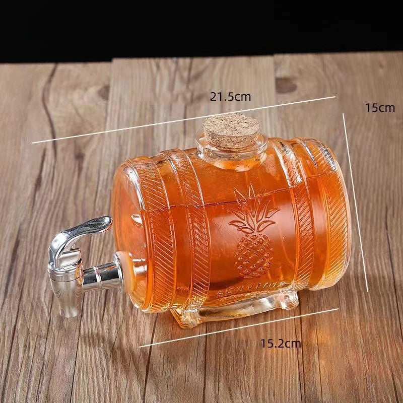Hot Selling 2-liter Glass Bottle In The Shape Of A Cola Barrel Dispenser For Beverages Wine Containers With Faucet Base And Cork by Reinvent Yourself