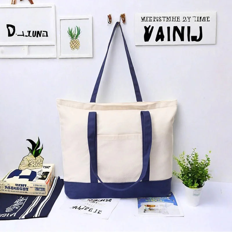 Customizable Tote Bag for Women - Reusable Cotton Canvas Grocery Bag with Logo Printing, Eco-Friendly Shoulder Handbag by Reinvent Yourself
