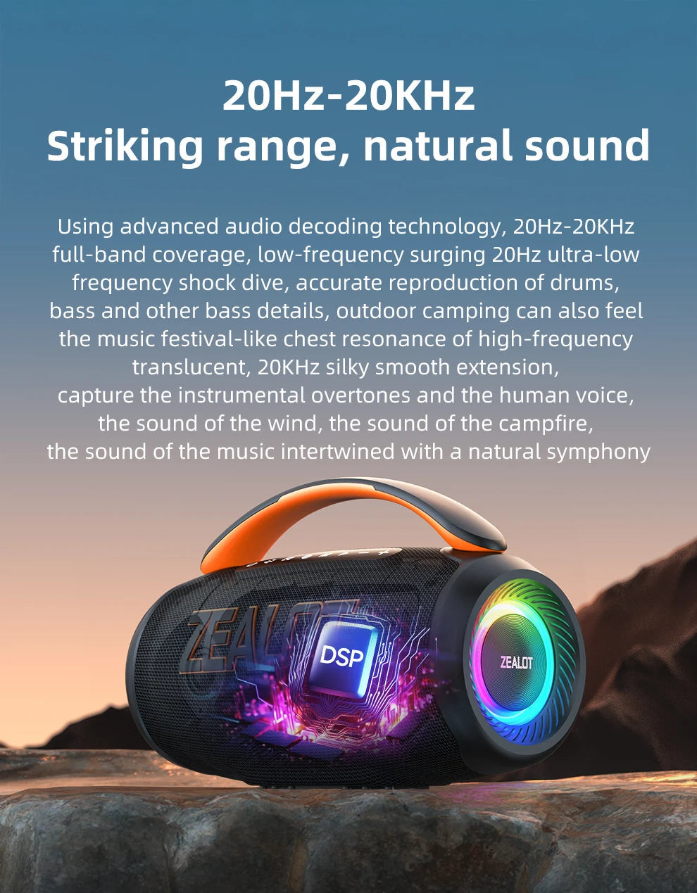 Zealot-P12 Speaker 60W Portable Bluetooth Speaker with IPX6 Waterproof, Comfortable handle,Controllable lighting,TF,USB by Reinvent Yourself