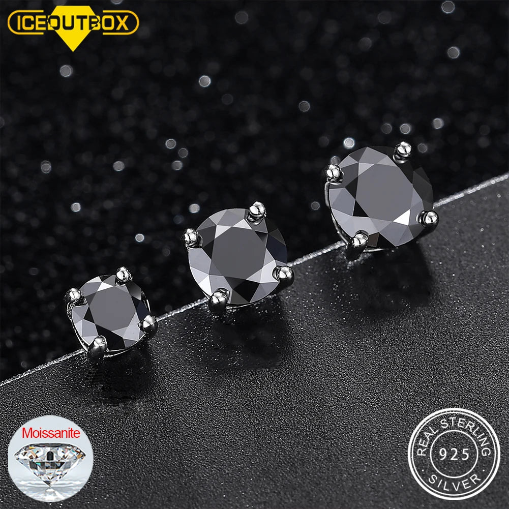 Real 0.5-2 Carat Black Moissanite Stud Earrings For Men Women Solid 925 Sterling Silver Solitaire Diamond Round Earrings Jewelry by Reinvent Yourself