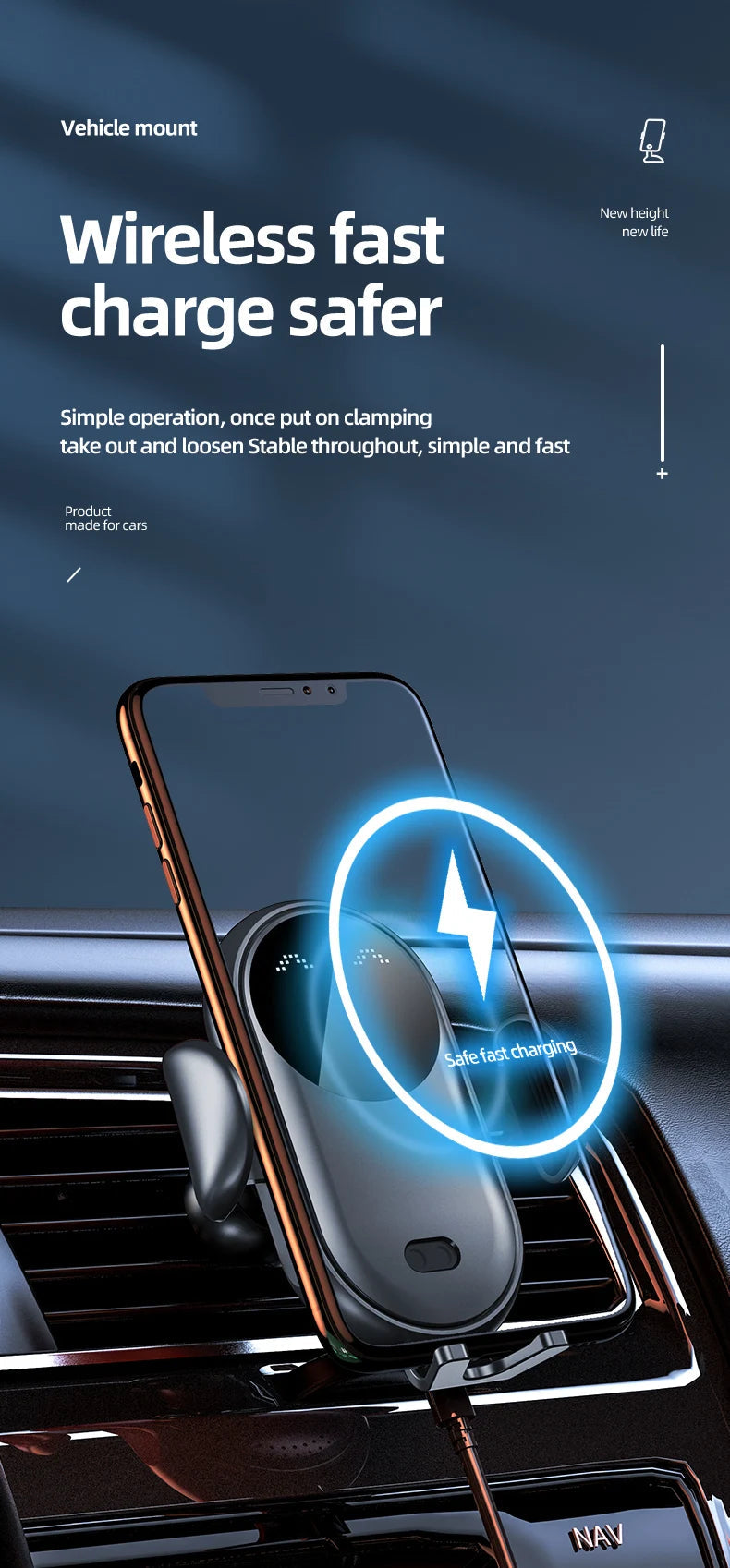 Wireless Charger Car Mount for Air Vent Mount Car Phone Holder Rotating Intelligent Infrared Fast Wireless Charging Charger by Reinvent Yourself