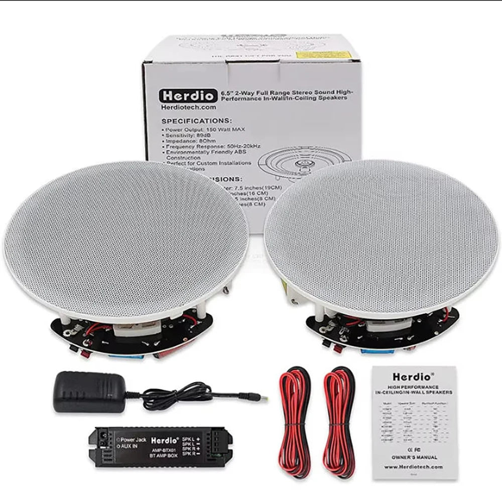 Herdio 6.5 Inch Home Audio 300W Ceiling Bluetooth Speaker Home Recessed Speaker System For Indoor Kitchen Bedroom Bathroom 2PCS by Reinvent Yourself