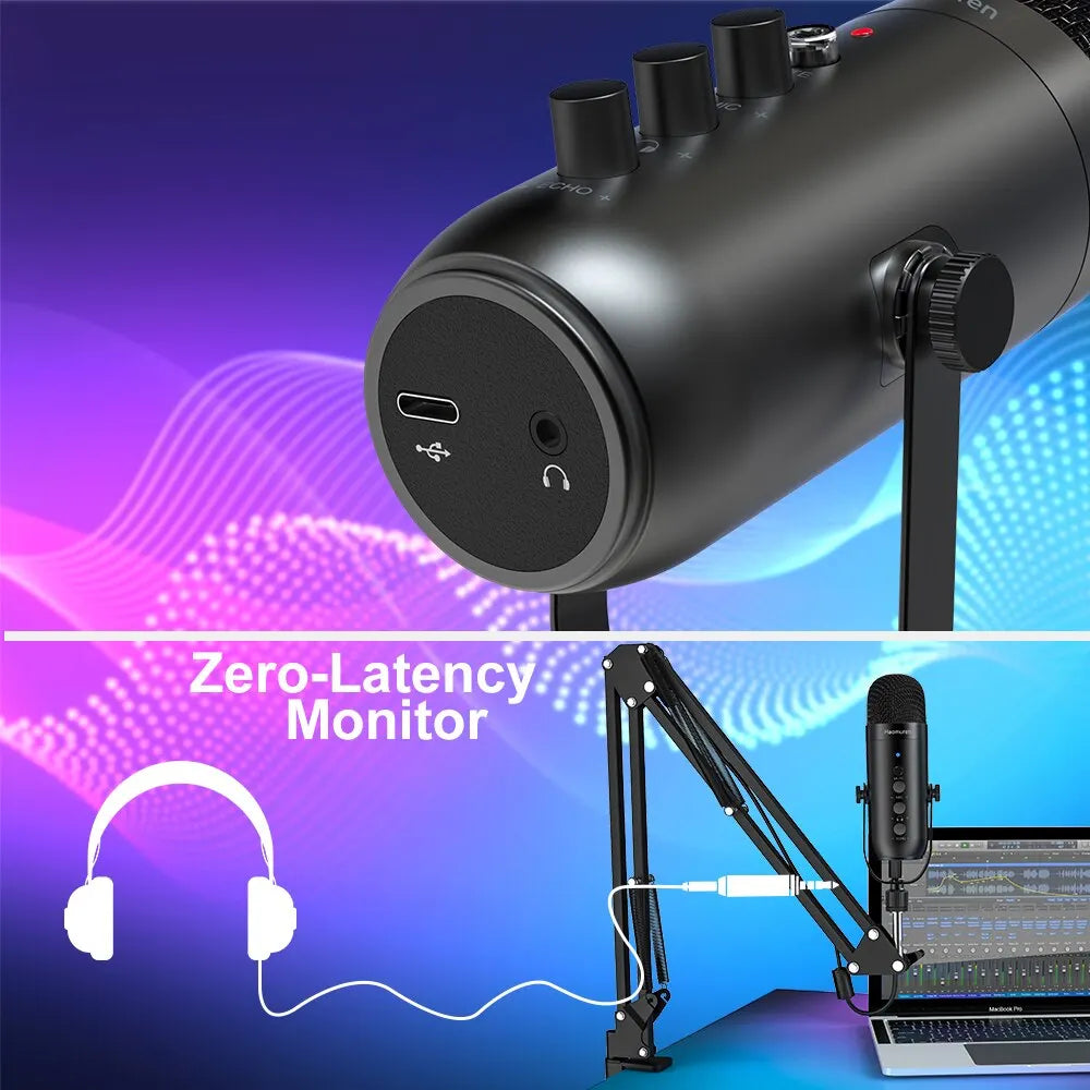 Haomuren Professional USB Streaming Podcast PC Microphone Studio Cardioid Condenser Mic Kit with Boom Arm For Recording YouTube by Reinvent Yourself