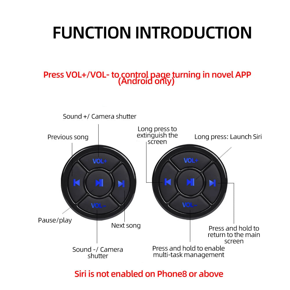 Wireless Bluetooth 5.0 Remote Controller Media Button Car Motorcycle Bike Steering Wheel Music Play for IOS Android Phone Tablet by Reinvent Yourself