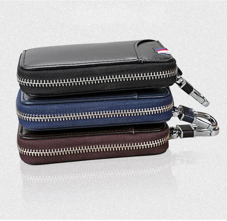 Cowhide Car Key Bag with Waist Hanging Keychain Men and Women Card Holder Smart Housekeeper Keys Portable Storage Zipper Pouch by Reinvent Yourself