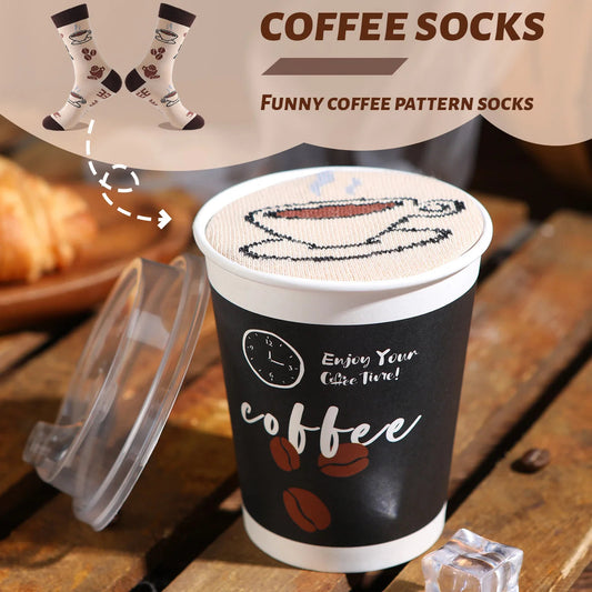 1 Pair of Mid-Calf Men's Socks, Suitable for Both Men and Women, Novel and Fun, Colorful Coffee Cup Gift Box Socks, European and American Fashion Trend Style, Comfortable and Breathable, Party Casual Novelty Gift, Valentine's by Reinvent Yourself