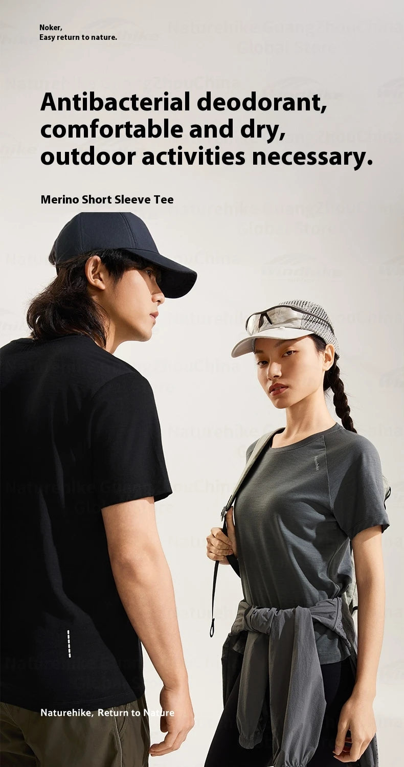 Naturehike Sports T-Shirt 100% Merino Wool Short Sleeve Running Training Outdoor Men Women Breathable Quick-Drying Sweatshirt by Reinvent Yourself