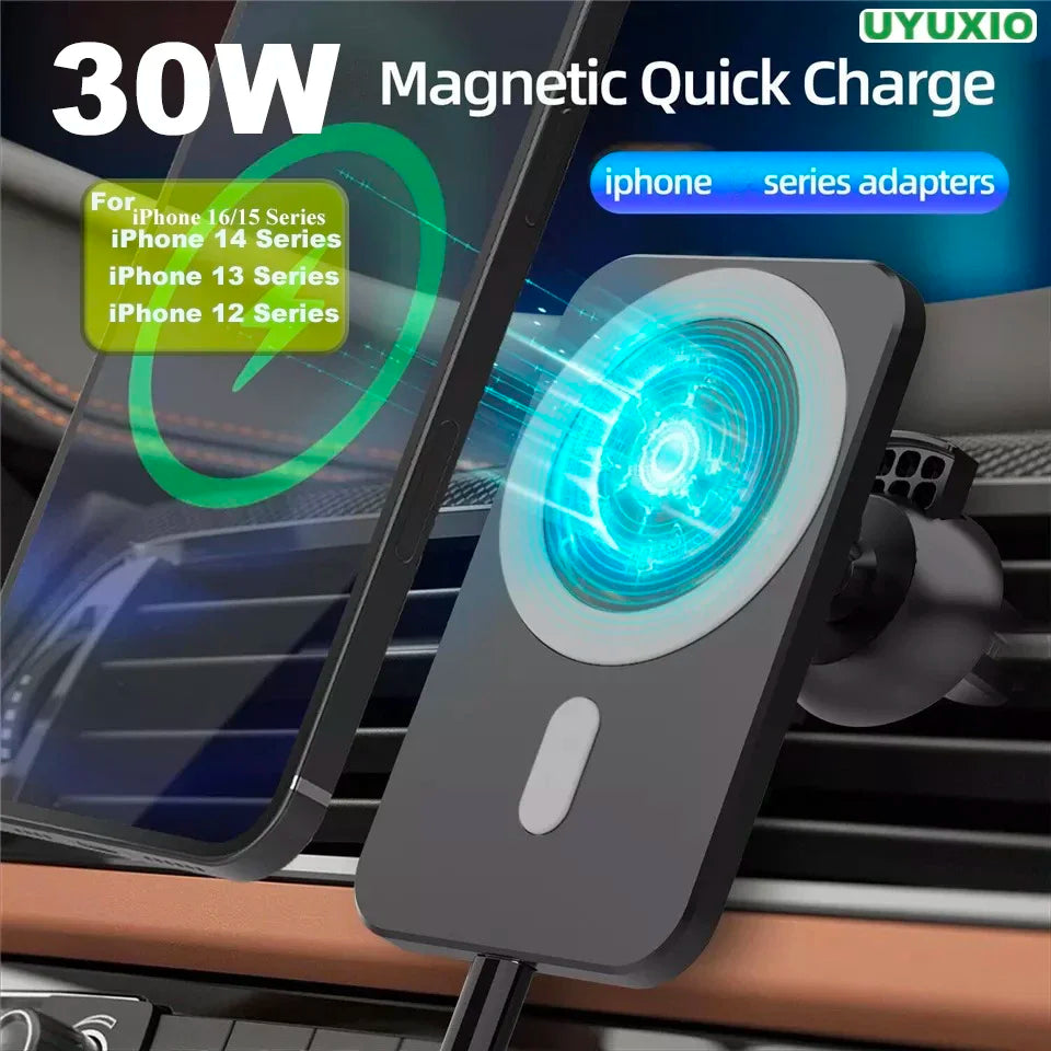 UYUXIO 30W Wireless Charger Magnetic Car Phone Holder for iPhone 16 15 14 13 Pro Max 12 Fast Charging Magnet Induction Adapter by Reinvent Yourself