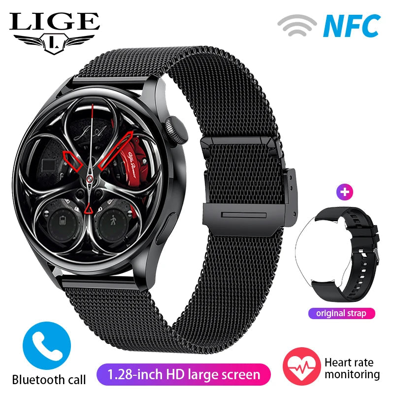 LIGE NFC Access Control Smart Watch Men Bluetooth Call Sport Fitness Men's Wristwatch Heart Rate Monitor Waterproof Smartwatch by Reinvent Yourself