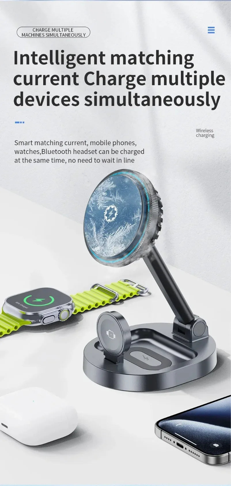 3 in 1 Foldable Fast Charging Station Ice Cooling Magnetic Wireless Charger Stand For Phone 16 15 14 13 12 IWatch 9 8 7 AirPods by Reinvent Yourself