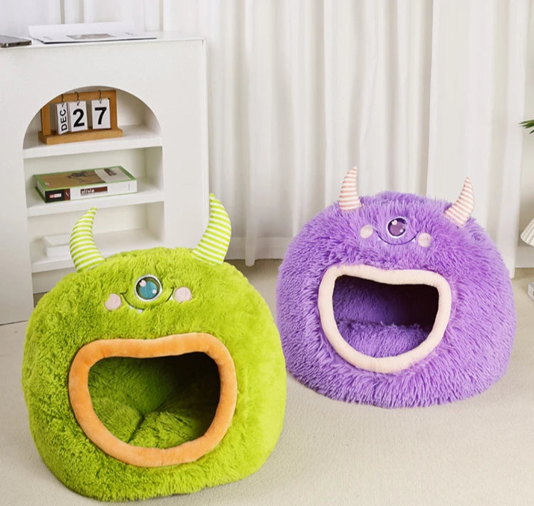 Fully Enclosed Safe and Cozy Cartoon Monster Pet Bed for Dogs and Cats Four Seasons Universal Soft and Warm for Winter Cat House by Reinvent Yourself