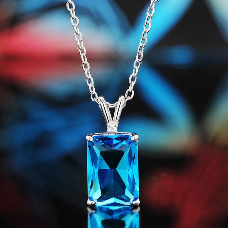 CAOSHI Fashion Female Rectangular Zirconia Pendant Necklace for Party Stylish Lady Modern Style Blue Stone Accessories Jewelry by Reinvent Yourself