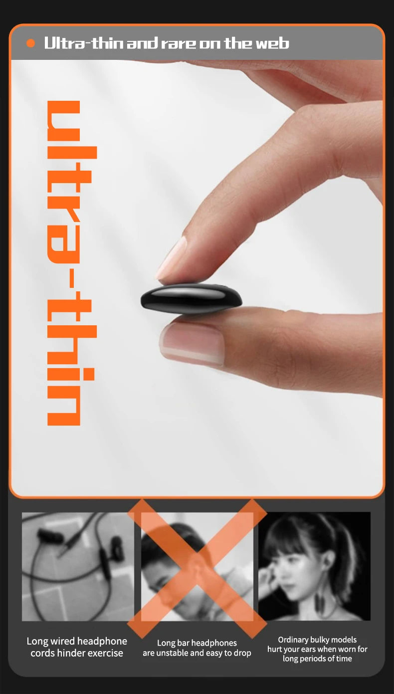 Waterproof Wireless Bluetooth 5.3 Headsets Mini headset Painless Call Noise Cancelling Thin Headphones Fit for Sleeping/Sports by Reinvent Yourself