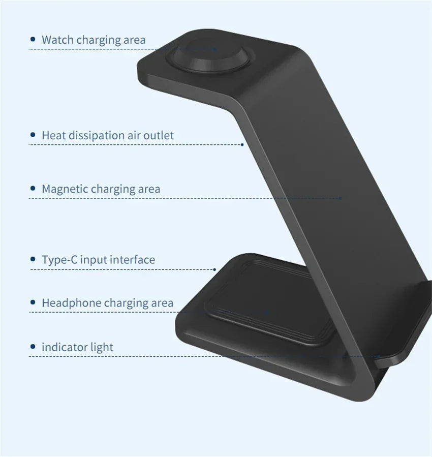 30W 3 In 1 Wireless Charger Stand Dock For iPhone 15 14 13 12 11 XS Apple Watch 8 7 AirPods Induction Fast Charging Station by Reinvent Yourself