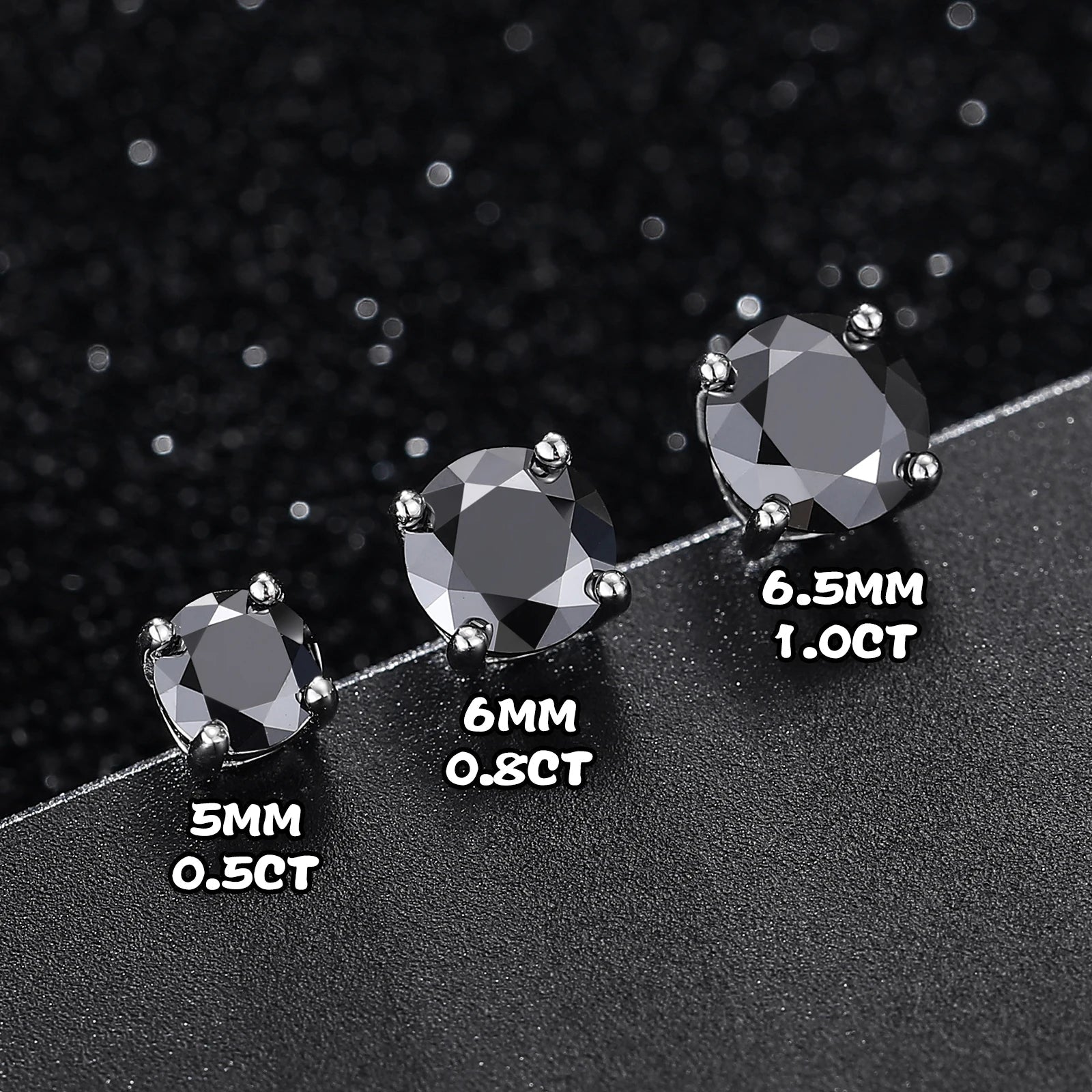Real 0.5-2 Carat Black Moissanite Stud Earrings For Men Women Solid 925 Sterling Silver Solitaire Diamond Round Earrings Jewelry by Reinvent Yourself