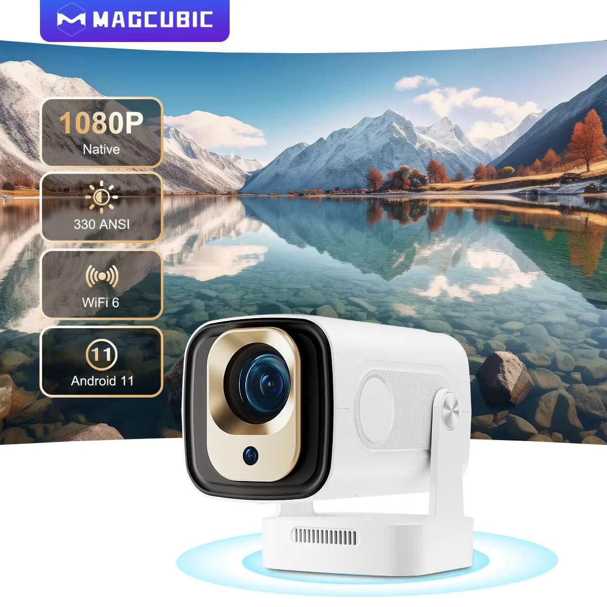 Magcubic HY310 Auto Focus Projector 1080P Native 4K 330ANSI Android 11 WiFi6 BT5.4 Mini Outdoor Movie Projector with Air Mouse by Reinvent Yourself