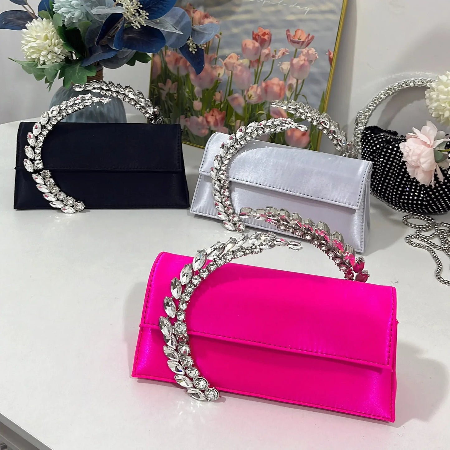 Luxury Diamond Evening Bag Clutch Satin Women Designer Handbags Crystal Silk Shoulder Crossbody Bags for Women Wedding Box Bag by Reinvent Yourself