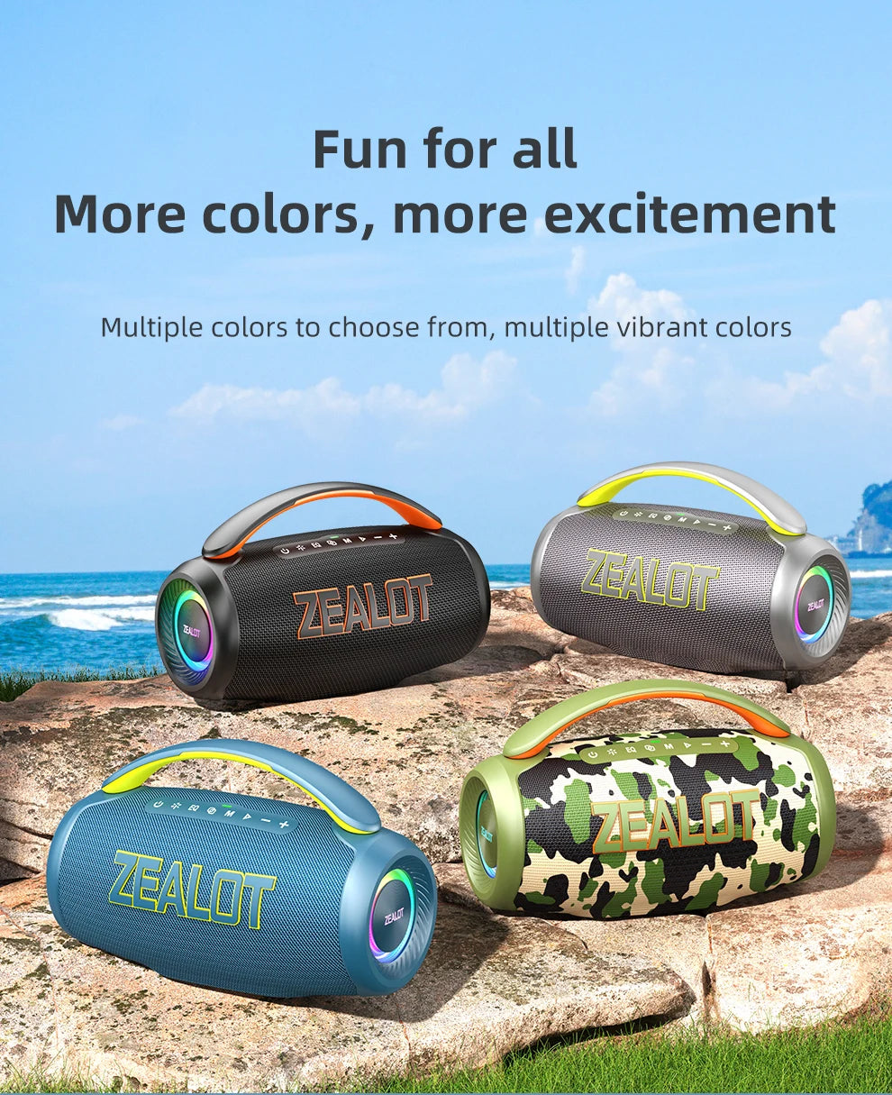 Zealot-P12 Speaker 60W Portable Bluetooth Speaker with IPX6 Waterproof, Comfortable handle,Controllable lighting,TF,USB by Reinvent Yourself