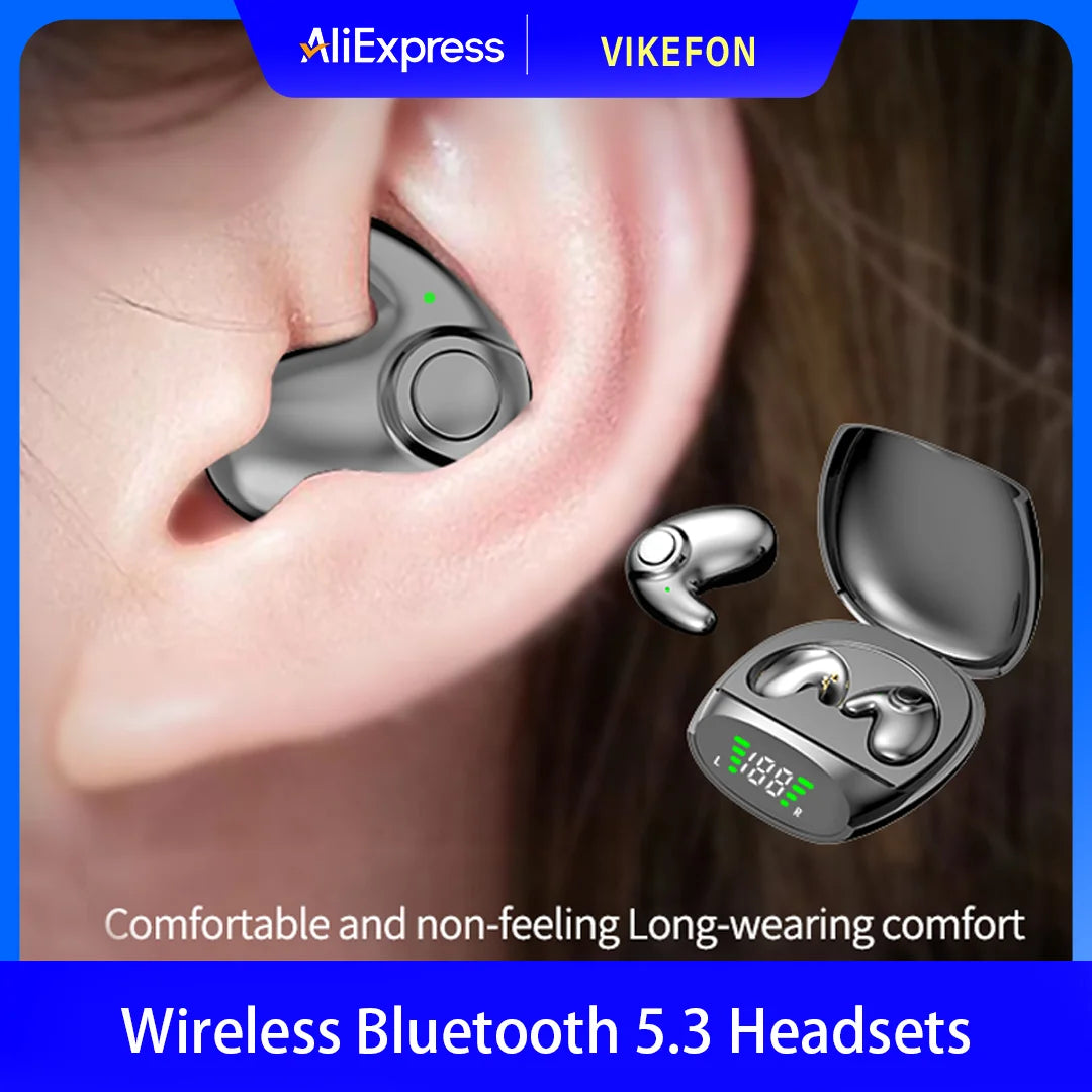 Waterproof Wireless Bluetooth 5.3 Headsets Mini headset Painless Call Noise Cancelling Thin Headphones Fit for Sleeping/Sports by Reinvent Yourself