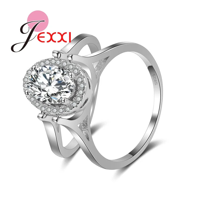 Classic CZ Crystal Jewelry Women Silver Needle Rings with 925 Stamp Elegant Wedding Engagement Bague for Lady Bijoux by Reinvent Yourself