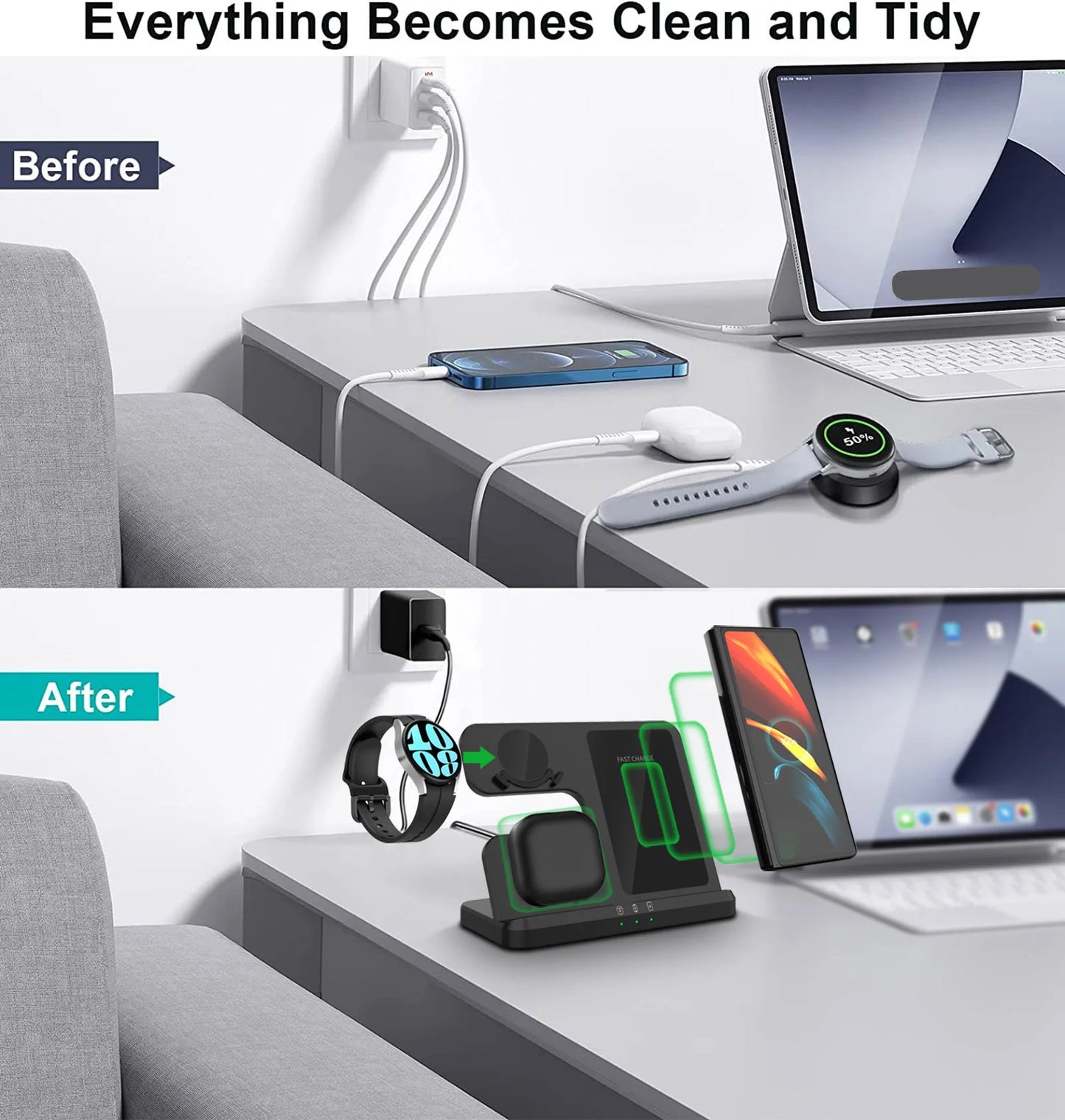Wireless Charger 3 In 1 Stand Dock For Samsung Galaxy S24 S23 S22 Buds 2/3 Pro Galaxy watch 7 6 Induction Fast Charging Station by Reinvent Yourself
