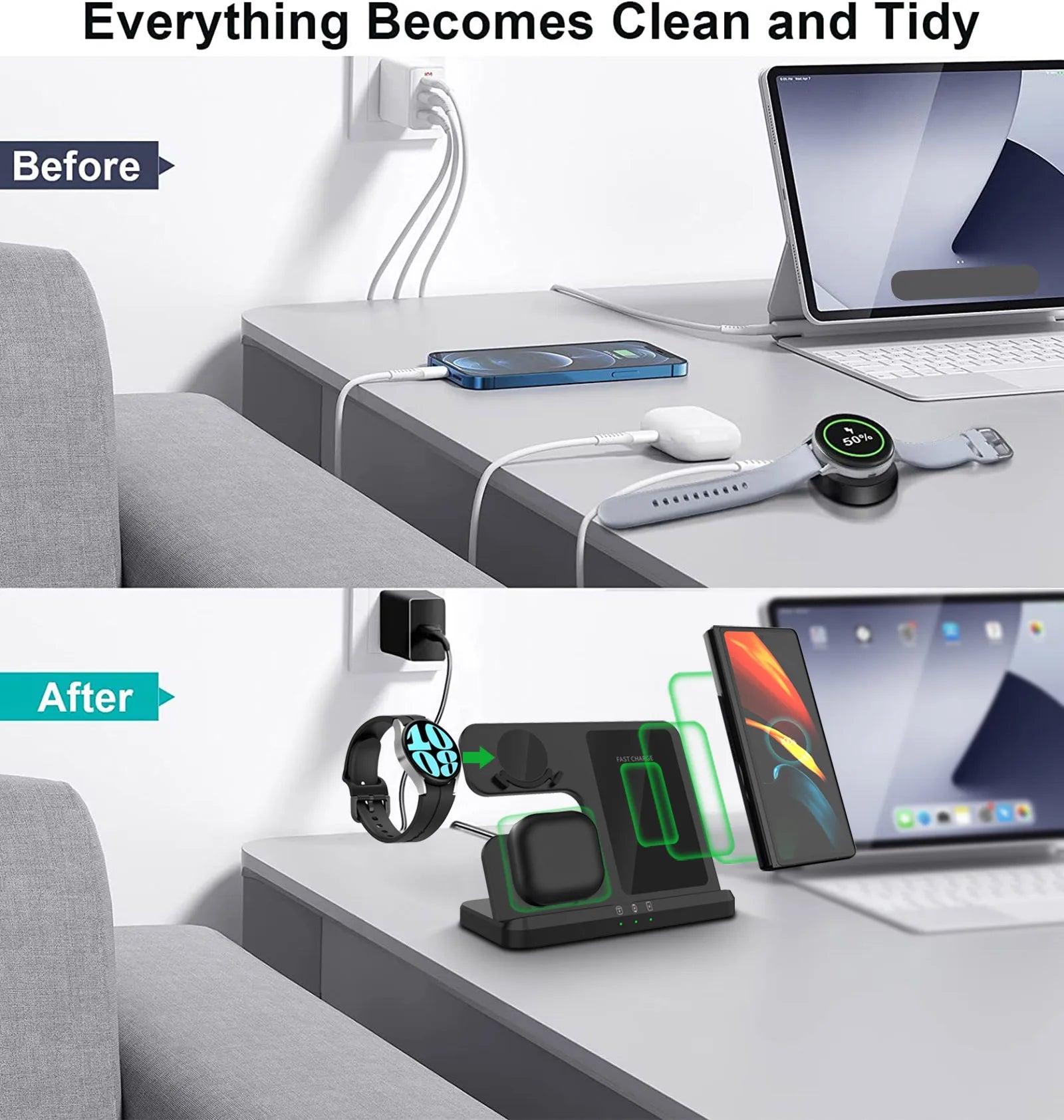 Wireless Charger 3 In 1 Stand Dock For Samsung Galaxy S24 S23 S22 Buds 2/3 Pro Galaxy watch 7 6 Induction Fast Charging Station by Reinvent Yourself