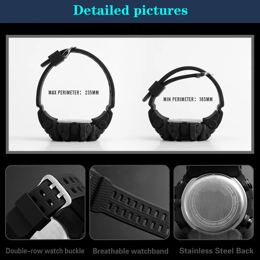Fashion Men's Watch Sports Electronic Wristwatch Large dial Multifunctional Waterproof Luminous Alarm Kids Male's Military Watch by Reinvent Yourself