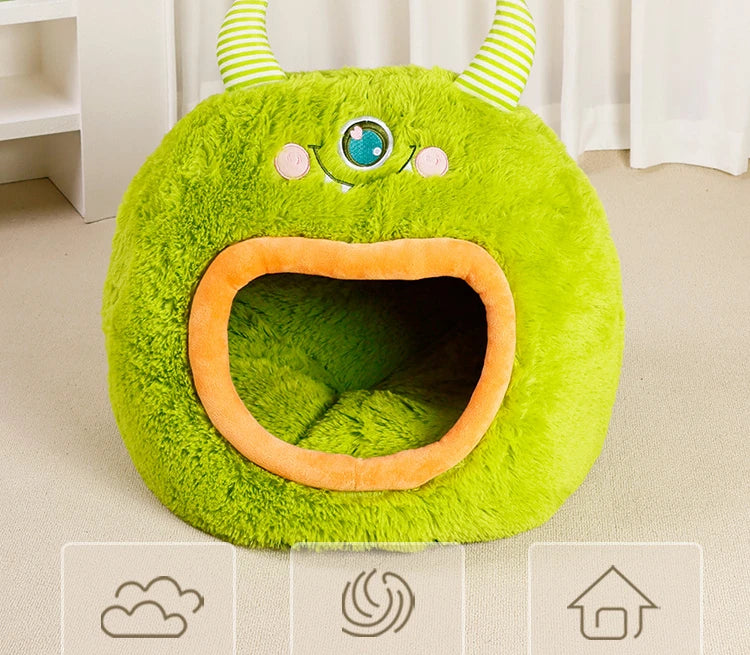 Fully Enclosed Safe and Cozy Cartoon Monster Pet Bed for Dogs and Cats Four Seasons Universal Soft and Warm for Winter Cat House by Reinvent Yourself