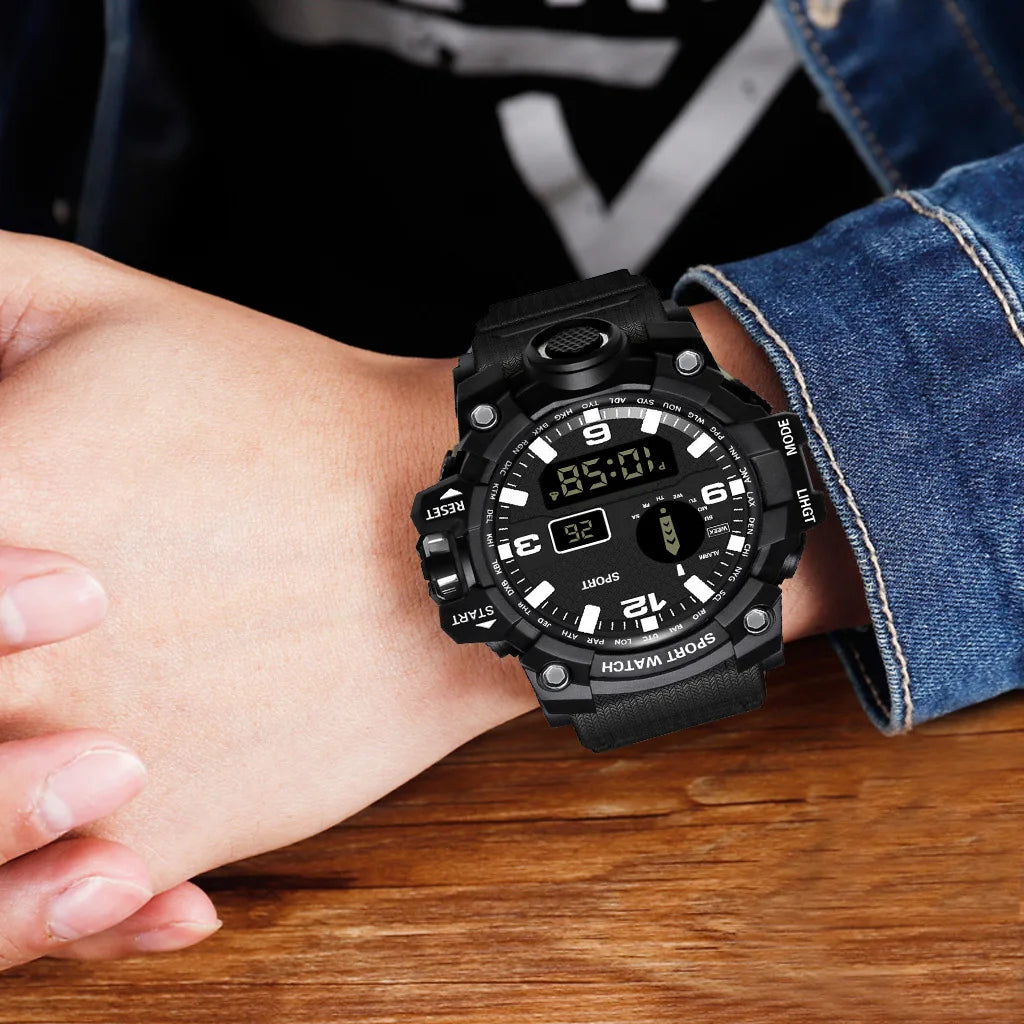 Fashion Men's Watch Sports Electronic Wristwatch Large dial Multifunctional Waterproof Luminous Alarm Kids Male's Military Watch by Reinvent Yourself