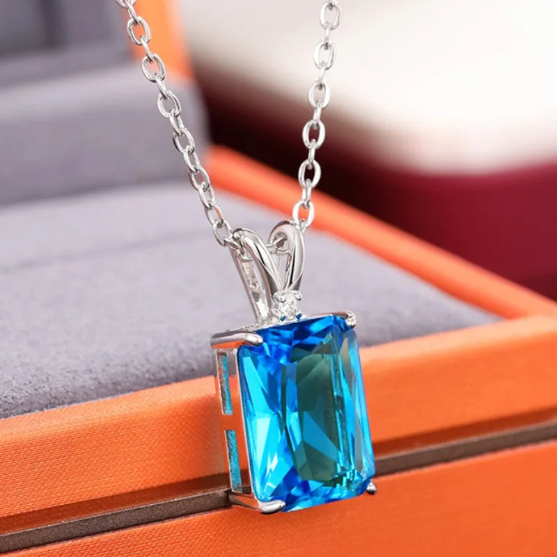 CAOSHI Fashion Female Rectangular Zirconia Pendant Necklace for Party Stylish Lady Modern Style Blue Stone Accessories Jewelry by Reinvent Yourself
