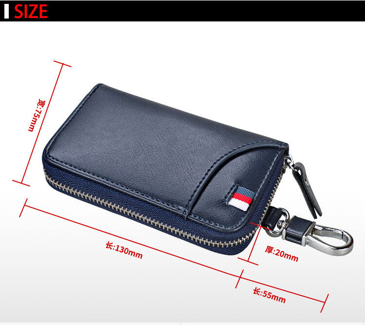 Cowhide Car Key Bag with Waist Hanging Keychain Men and Women Card Holder Smart Housekeeper Keys Portable Storage Zipper Pouch by Reinvent Yourself