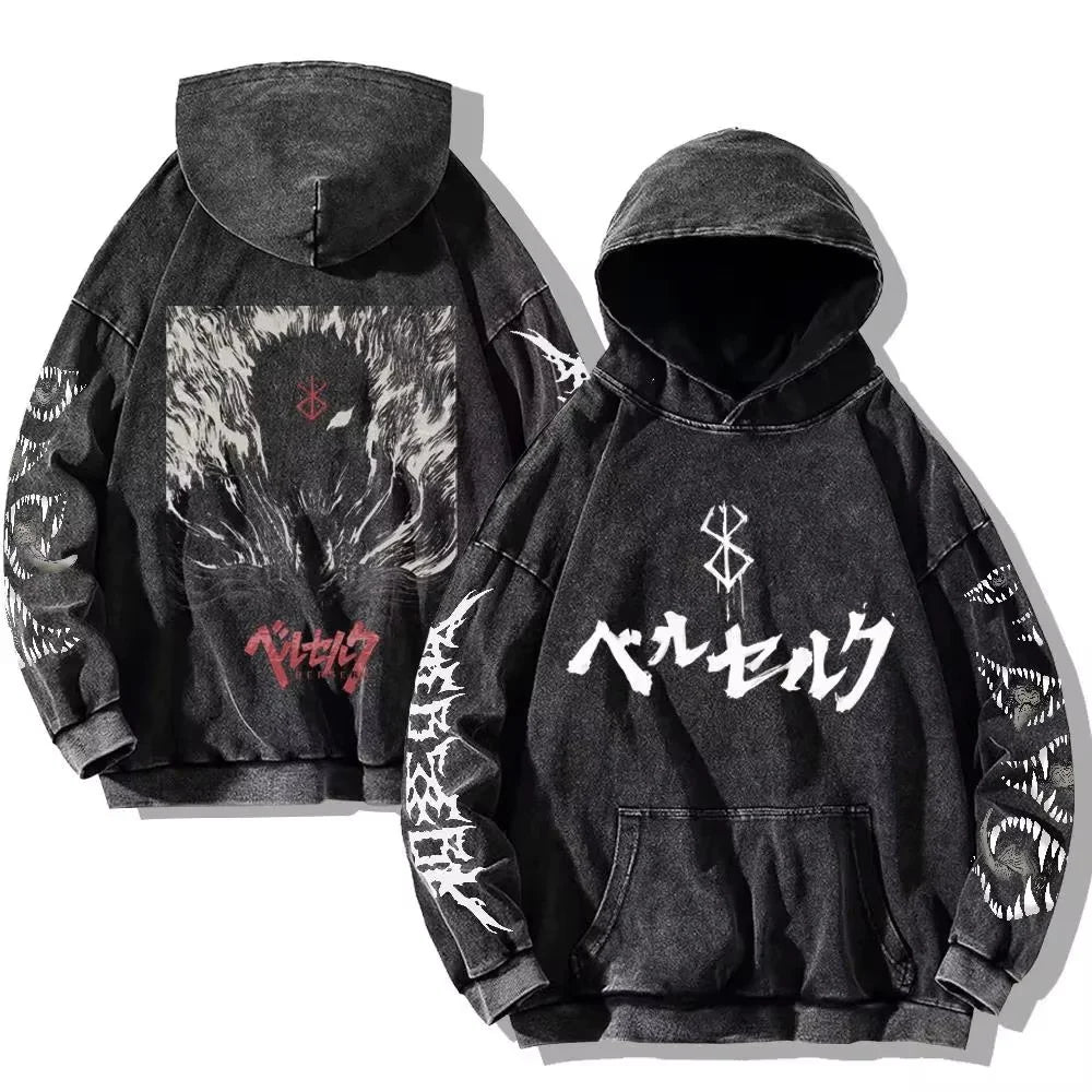 Anime Graphic Hoodie for Men Women Vintage Acid Wash Pullover Hooded Sweatshirt Harajuku Streetwear Casual Long Sleeve Tops by Reinvent Yourself