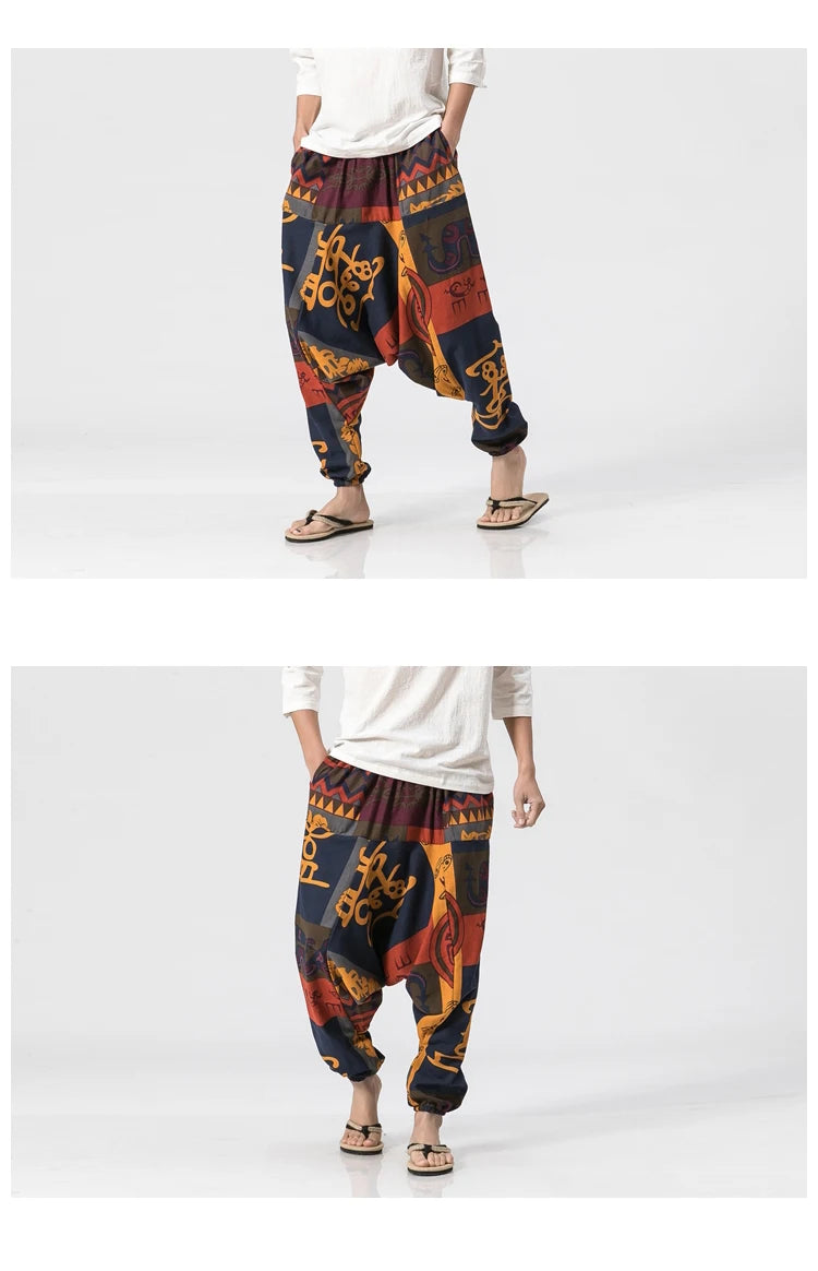 Men's Vintage Harem Pants Loose Fit Breathable Lightweight Hip Hop Trendy Streetwear Drop Crotch Trousers Stylish Long Pants by Reinvent Yourself