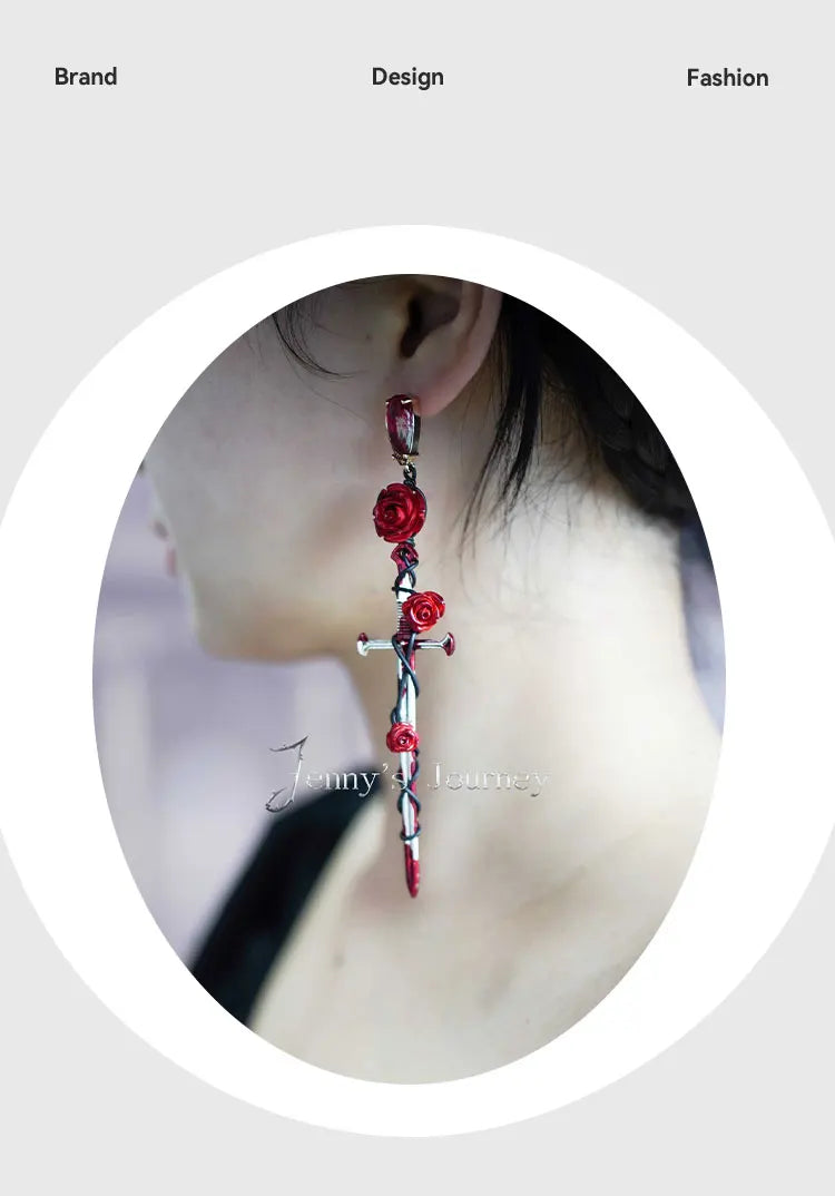 2023 New Gothic Rose-cross Sword Stud Necklace Set Alloy Gothic Style Men's And Women's Jewelry Party Gift