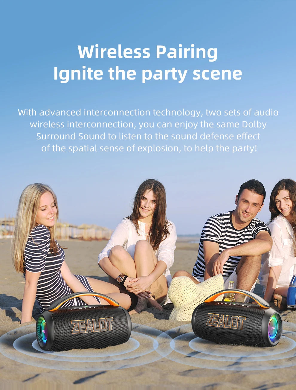 Zealot-P12 Speaker 60W Portable Bluetooth Speaker with IPX6 Waterproof, Comfortable handle,Controllable lighting,TF,USB by Reinvent Yourself