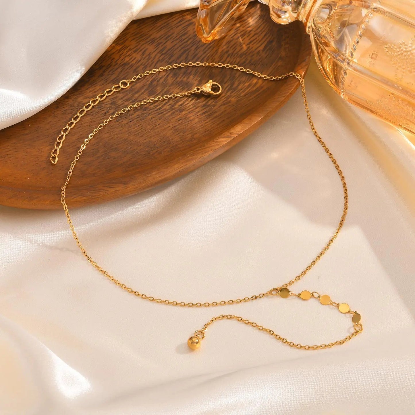 Lariat Necklace, Tiny Ball Pendant Y Drop Long Necklace For Women, Stainless Steel Gold Plated Jewelry Party Gifts by Reinvent Yourself