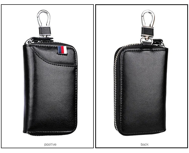 Cowhide Car Key Bag with Waist Hanging Keychain Men and Women Card Holder Smart Housekeeper Keys Portable Storage Zipper Pouch by Reinvent Yourself