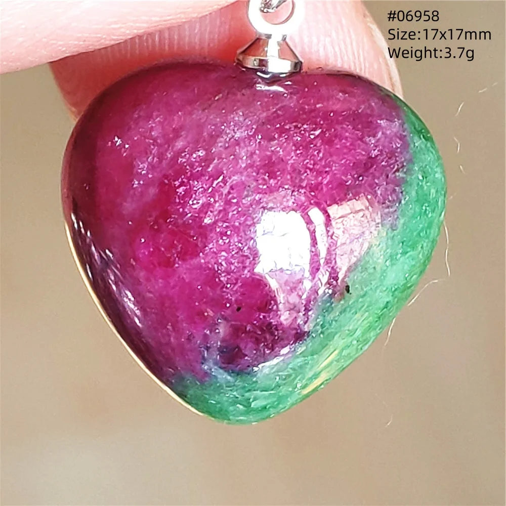 Natural Red Ruby Pendant Jewelry Love Heart Watermelon Ruby Zoisite Necklace Women Men 925 Sterling Silver AAAAA by Reinvent Yourself