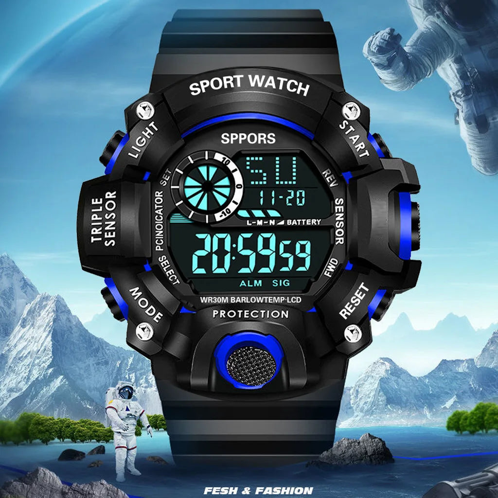 Fashion Men's Watch Sports Electronic Wristwatch Large dial Multifunctional Waterproof Luminous Alarm Kids Male's Military Watch by Reinvent Yourself
