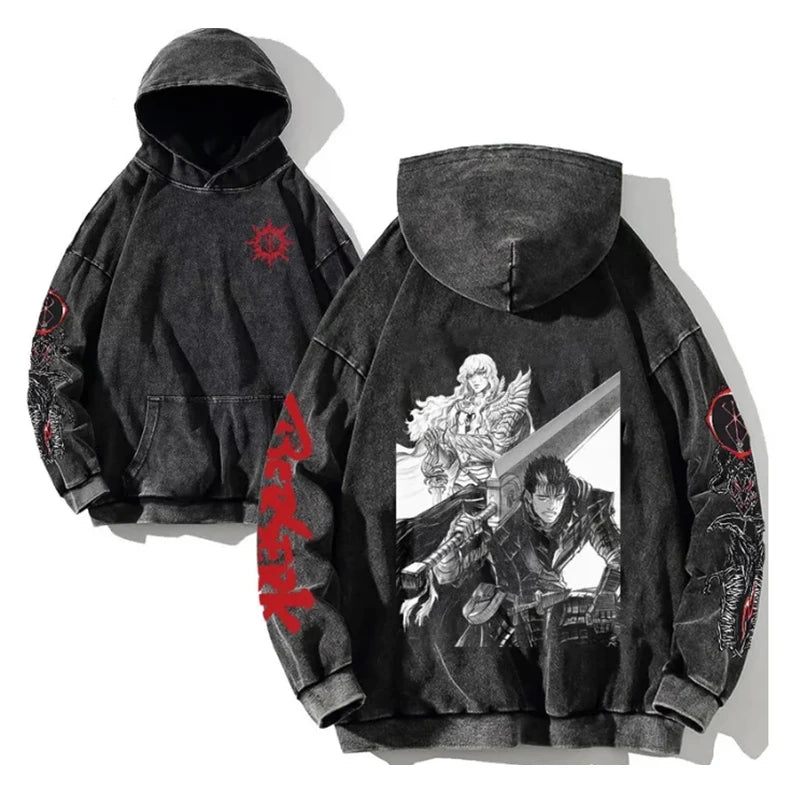 Anime Graphic Hoodie for Men Women Vintage Acid Wash Pullover Hooded Sweatshirt Harajuku Streetwear Casual Long Sleeve Tops by Reinvent Yourself