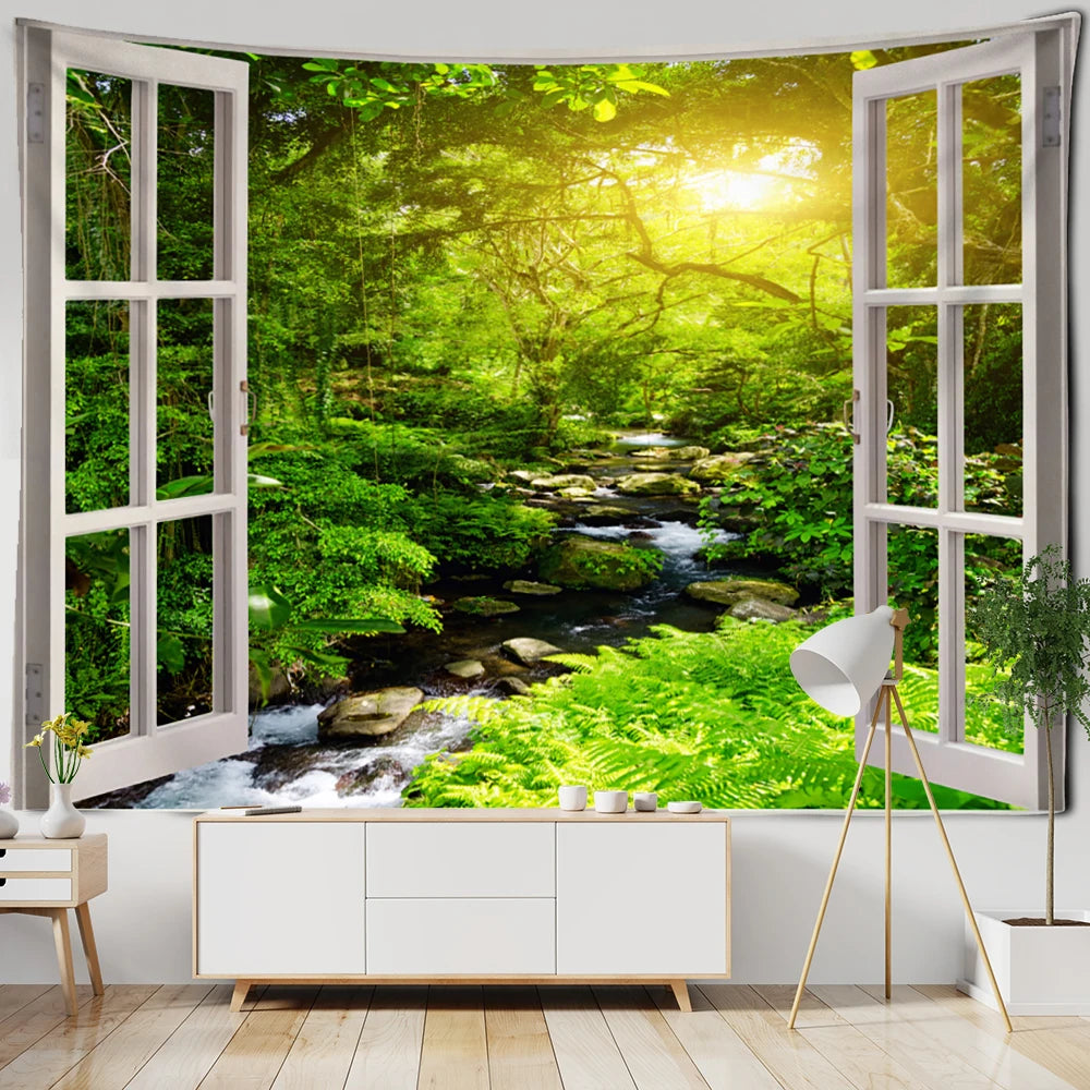 3D Window Scenery Tapestry Wall Hanging Hippie Tapiz Art Boho Natural Simple Bedroom Dorm Home Decor by Reinvent Yourself