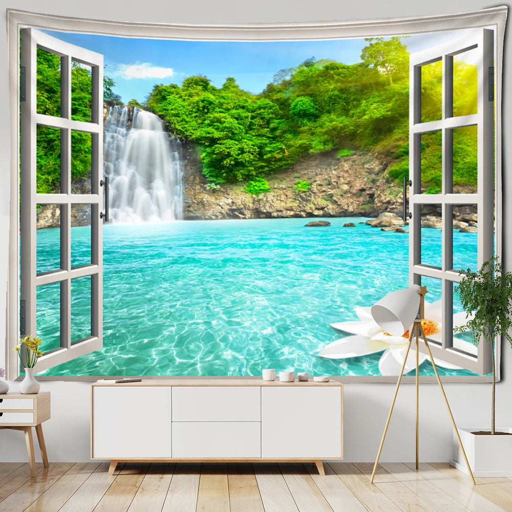 3D Window Scenery Tapestry Wall Hanging Hippie Tapiz Art Boho Natural Simple Bedroom Dorm Home Decor by Reinvent Yourself